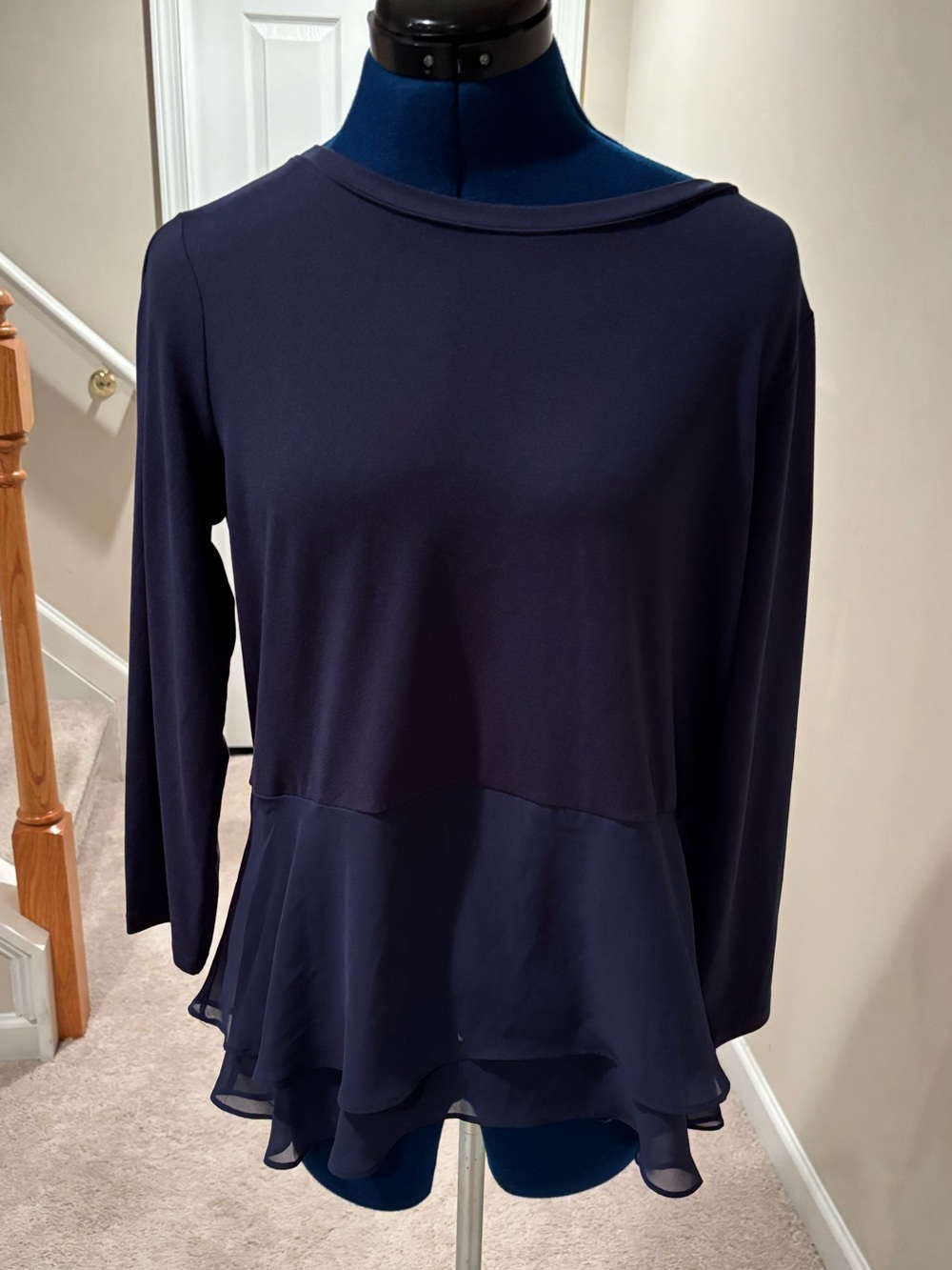 Women's Navy Long-Sleeve Peplum Top